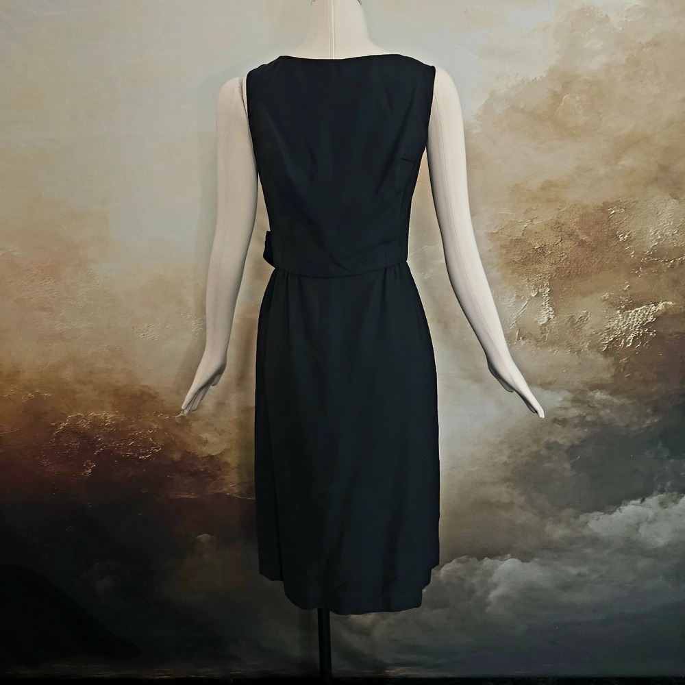Vintage 1960's 50s Midi Dress Low Cut Scalloped Back Stylized Bow Fitted Style - Picture 3 of 12